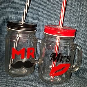 Mr. And Mrs. Clear glass mason jar cups